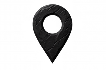Location pin marker resting on transparent surface, highlighting precise geographical point with sleek black design