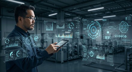 Technician using tablet in industrial setting