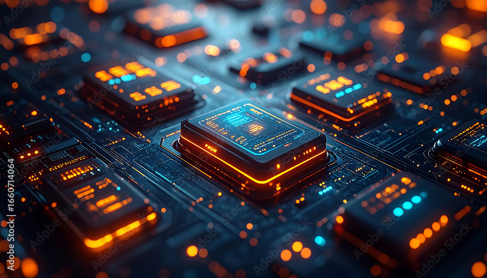 Aufkleber digital circuit board: a close-up view unveils an intricate digital circuit board, its surface adorn