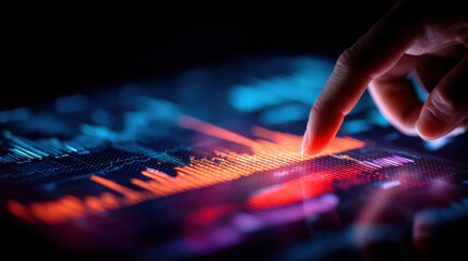 Digital interface data analysis financial graph technology touchscreen business statistics investment analytics modern finance user interaction colorful abstract information trends visualization