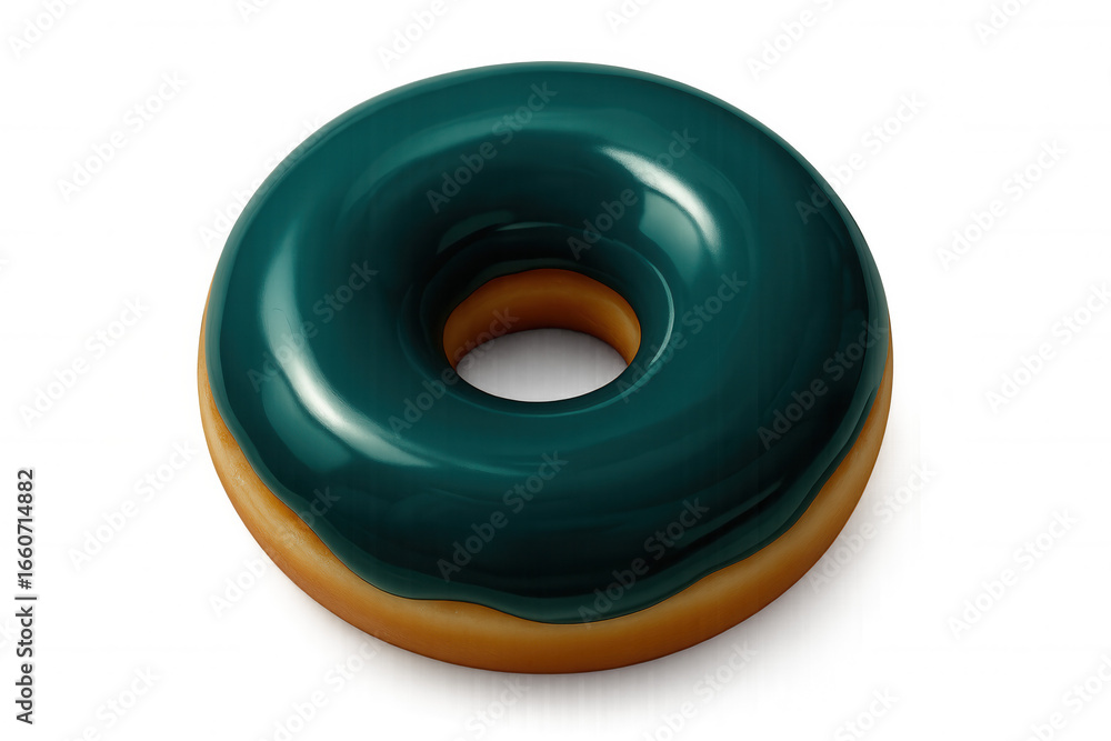 Poster 3d rendering of a delicious teal donut glazed with glossy icing, isolated on a transparent backgroun