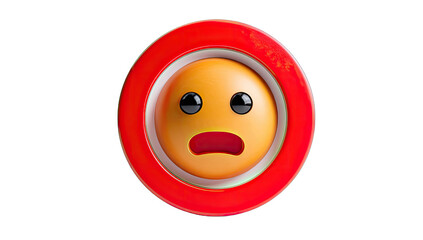 3D surprised emoticon in red circle