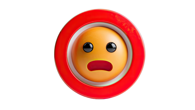 3D surprised emoticon in red circle