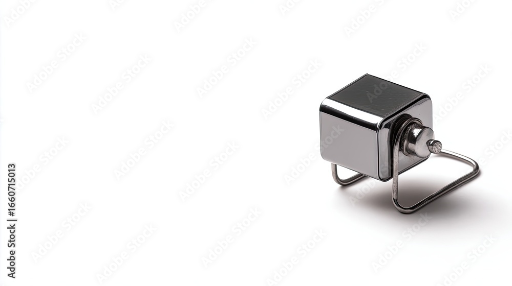 Poster detailed close up of a small metal cube object on white background a minimalist product photography 