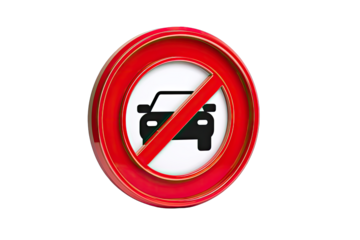 Red circular prohibition sign with a car