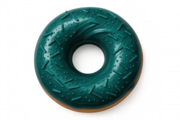 Teal donut with sprinkles isolated on transparent background, perfect for food and dessert projects