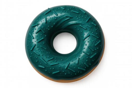Teal donut with sprinkles isolated on transparent background, perfect for food and dessert projects