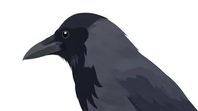 Isolated Crow Standing Still on White Background Animation