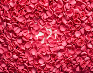 Fototapeta premium Floral background with rose petals and empty center for product photography