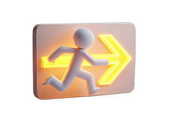 3D rendered illustration of a person running towards a bright yellow arrow