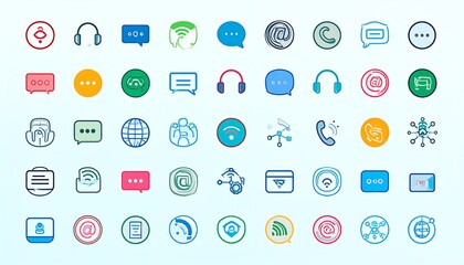 Collection of colorful, simple communication and technology icons