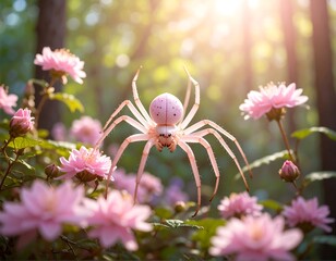 Pink Spider in Blossom Garden.