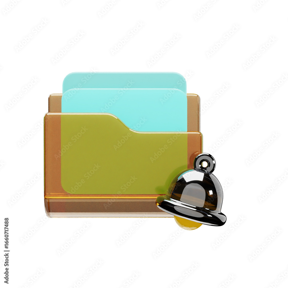 Fototapete a glossy 3d render of a translucent folder icon with a notification bell, symbolizing alerts or impo