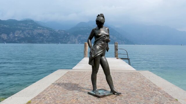 Garda lake, Italy,2025, july,2nd, Cassone, the bather bronze statue