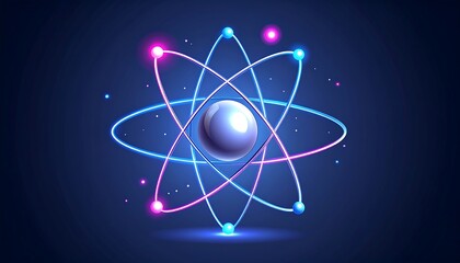 Abstract atom model, glowing lines