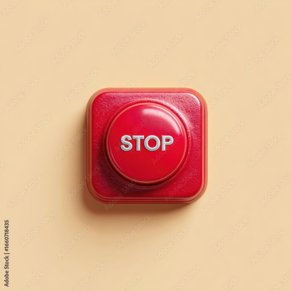 Poster red square button with the word stop