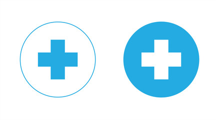 Simple medical cross icon or plus sign inside a circle, vector illustration