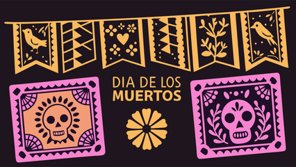 Colorful Dia de los Muertos Decorative Illustration.