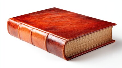 Obraz premium Detailed Close Up Of An Antique Leather Bound Book With Gilded Edges On A White Background. Rich Texture And Elegant Design Of An Aged Book. High