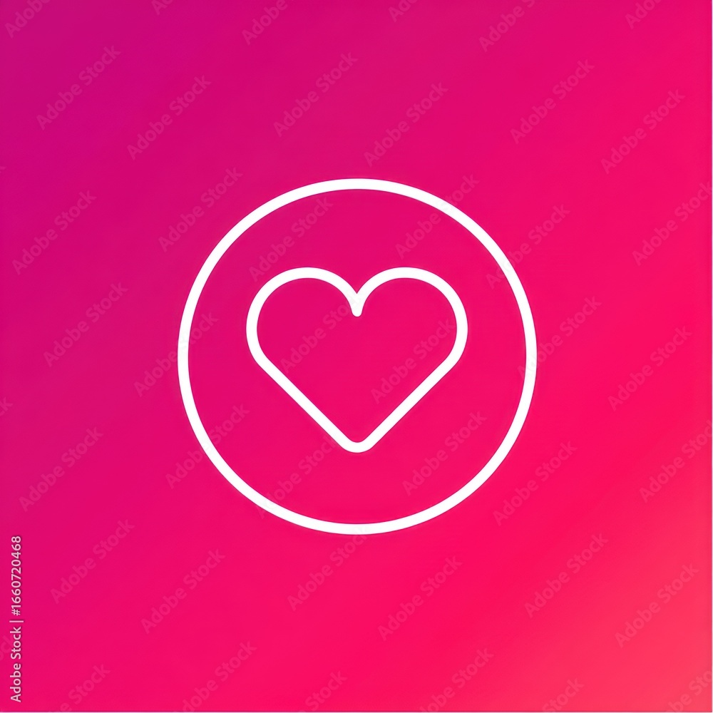 Poster simple heart icon in a circle, outlined in white on a gradient background