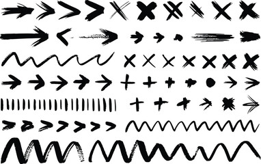 Fototapeta premium Hand Drawn Doodle Arrow, Cross, Line, Plus Marks and Shapes on White Background