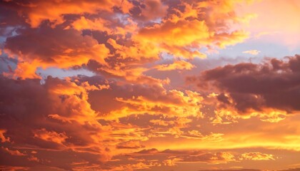 Fiery Sunset Sky Cloudscape.