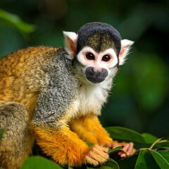 Obraz premium Close-up of a squirrel monkey in a jungle setting