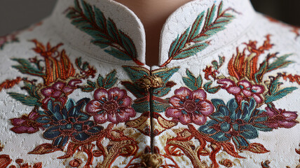 Embroidered floral pattern on traditional Chinese clothing