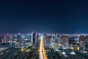 Futuristic Cityscape at Night with Circuit Board Overlay Showing Connectivity and Technological Advancement