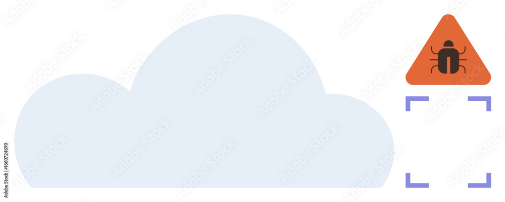 Poster cloud with warning triangle and bug icon highlights risks such as software bugs, cybersecurity breac