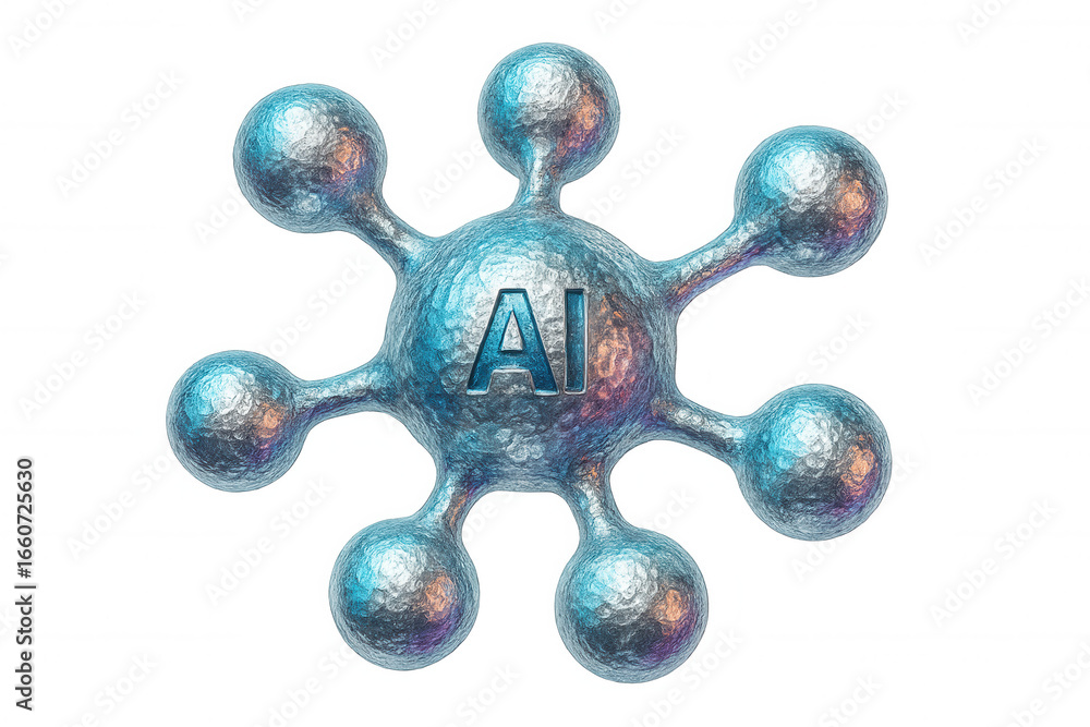 Poster metallic ai node expanding its network, representing artificial intelligence and its growing reach, 