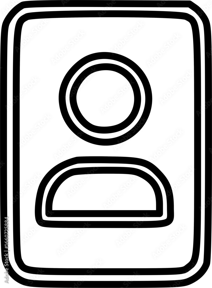 Poster hand-drawn style user profile icon with a person's silhouette in a rounded rectangle frame.