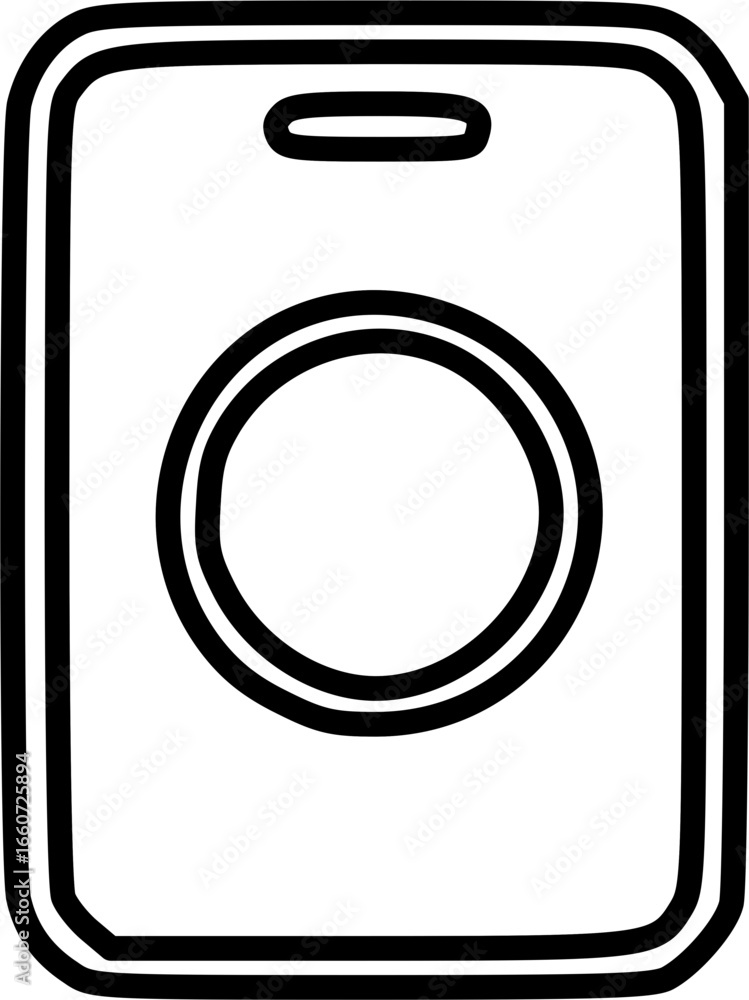 Poster simple line drawing of a modern smartphone with a round button.