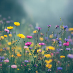 Fototapeta premium Colorful meadow flowers captured with gentle depth of field.