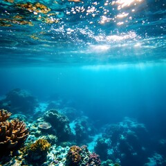 Fototapeta premium Vibrant underwater coral reef scene bathed in sunlight ocean marine life beauty