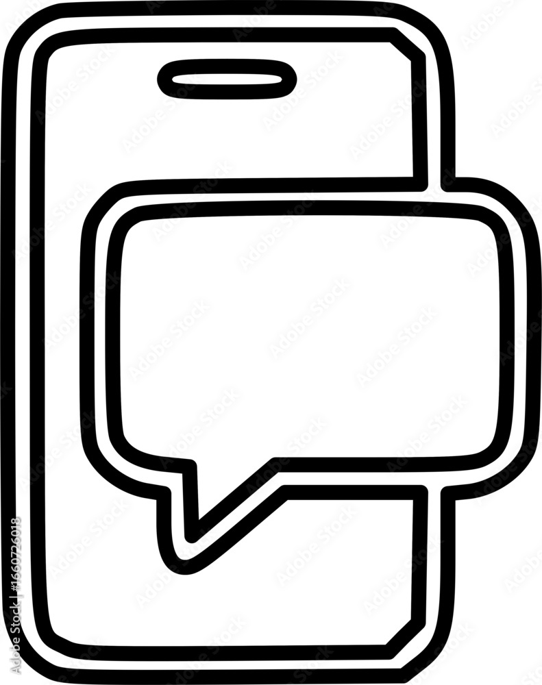 Poster a black and white outline drawing of a smartphone displaying a speech bubble with a message.