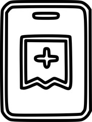 Obraz premium Simple doodle style icon depicting a health pass or medical document with a cross symbol on a banner.