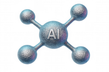 Glowing metallic ai symbol illuminating interconnected global data network against transparent backdrop