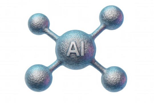 Glowing metallic ai symbol illuminating interconnected global data network against transparent backdrop