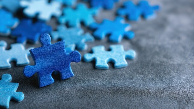 Ultra quality image of autism awareness design concept for April 2 Blue puzzle symbol on a background top view with space for text.