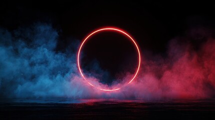 Obraz premium Ultra quality image of blue and red circle with a red line in the middle. The circle is lit up and surrounded by smoke.