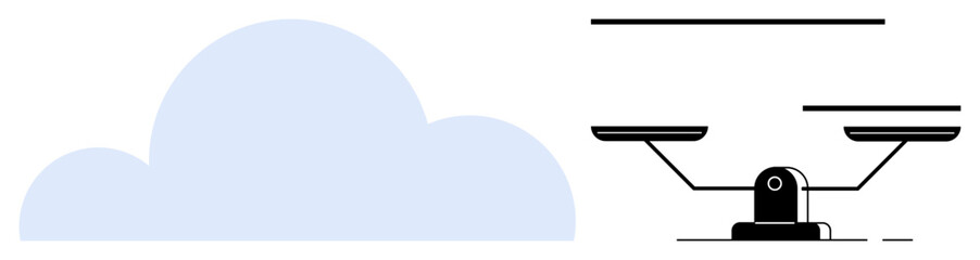 Minimalistic blue cloud alongside a balanced scale symbolizing fairness, equality, and technological connections. Ideal for technology, justice, law, balance, cloud storage, digital ethics