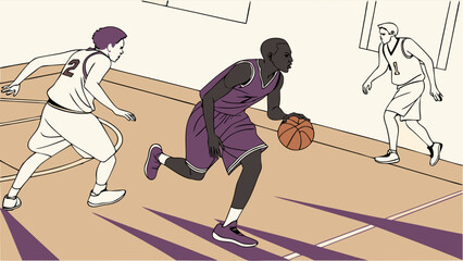 Fototapeta premium Basketball Player Dribbling During Intense Game.