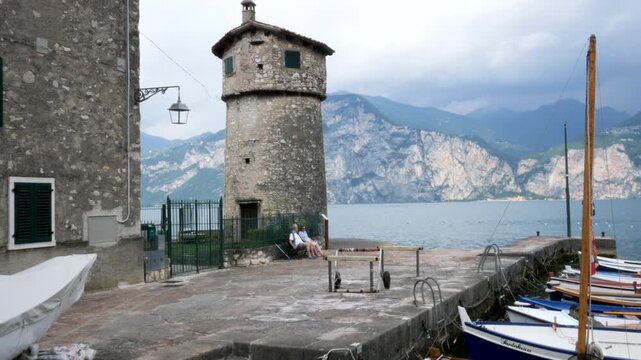 Garda lake, Italy,2025, july,2nd, Cassone, view of the Torricella tower