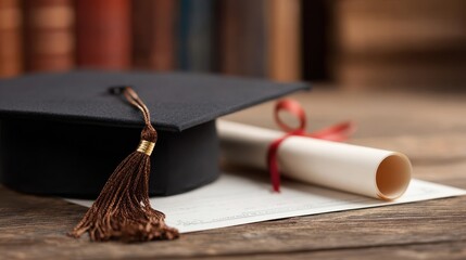 Ultra quality image of scholarly cap and official certificate displayed on white.