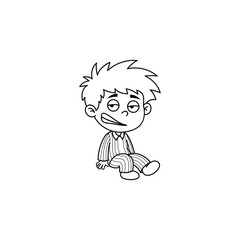 Tired Cartoon Boy in Pajamas