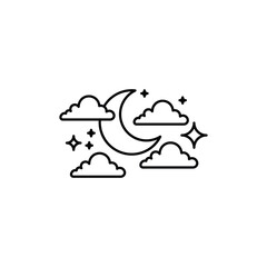 Night Sky Icon: Crescent Moon, Clouds, and Stars