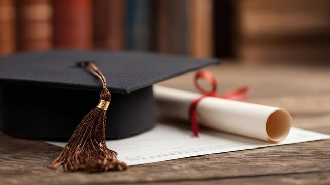 Ultra quality image of scholarly cap and official certificate displayed on white.