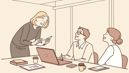 Business Team Meeting with Presentation and Laptop.