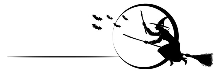 line art illustration flying witch silhouette